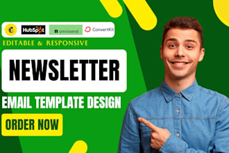 design editable email newsletter template on mailchimp, convertkit  hubspot mail