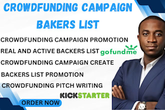research and provide organic crowdfunding campaign bakers list, donors leads