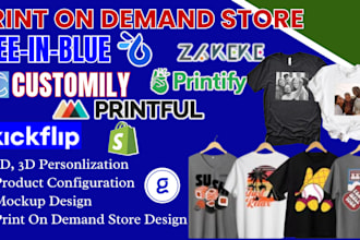 configure and customize product on shopify, zakeke, teeinblue kickflip printiful