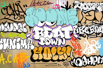 hand drawn graffiti throw up, tag, and custom logo design
