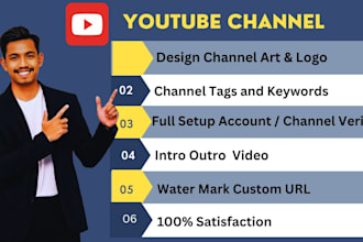 create your youtube channel professionally with best logo, art, intro,