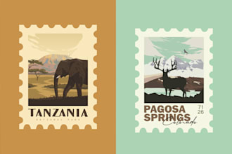 draw a postage stamp illustration for any city or national park