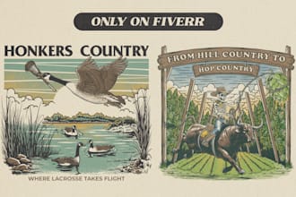 draw a nature illustration with vintage and retro style