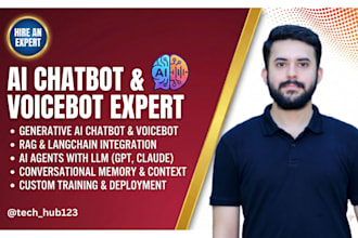 create chatbot, voicebot, ai agent using generative ai, rag, langchain and llms
