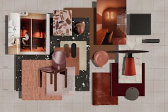 create interior design mood board, material board, aesthetic mood board