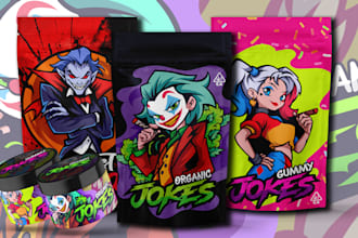 design cartoon mascot for weed pouch, mylar bag and cbd