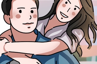 draw cute couple portrait and illustration from your photo