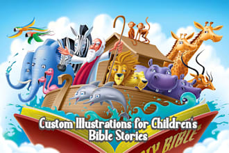 create christian bible themed illustrations for childrens bible stories, write