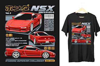 create magazine style car t shirt illustrations