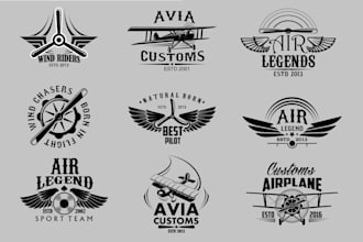 create hand drawn, retro, airplane, avia club and aviation logo