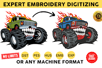 do machine embroidery digitizing into dst, pes, exp, art, and more