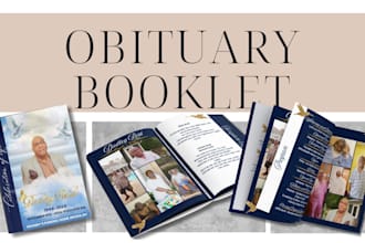 design obituary, memorial and funeral program booklet and slide show