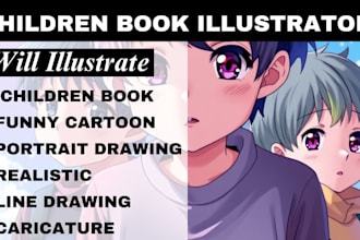 illustrate children book draw funny cartoon cute portrait realistic line drawing