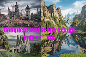 draw fantasy landscape, scene, background illustration