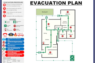 draw evacuation plan, escape route maps, fire safety diagram