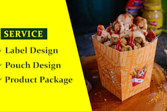 design pouch, food packaging, product label, box packaging for restaurant