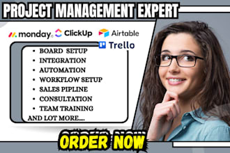 setup project management with monday CRM clickup airtable trello asana monday VA