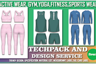 do custom activewear, yoga, gym, fitness wear design and tech pack