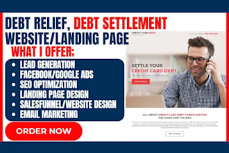 design debt relief, debt consolidation landing page, debt relief website
