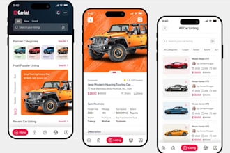 develop customized cars marketplace app for buying, selling and renting of cars