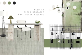 provide a mood board design and shopping list for the study