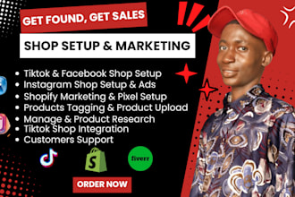 fix or setup tiktok shop instagram shop facebook shop fb ads shopify marketing