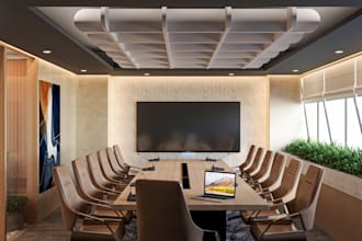 create 3d renders of office workspace interior design