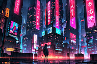 create illustration of futuristic cyberpunk city