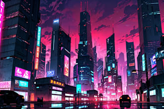 do cyberpunk sci fi futuristic city illustration
