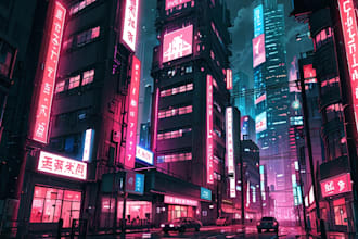 create cyberpunk city style concept art illustration for any project