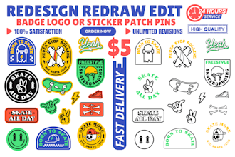 redesign edit recreate redraw vectorize retrace badge logo or sticker patch pin