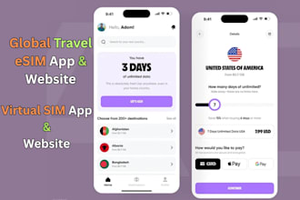develop travel esim activation and management app or website, virtual sim app