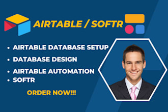 setup airtable database design with airtable automation, softr, client portal