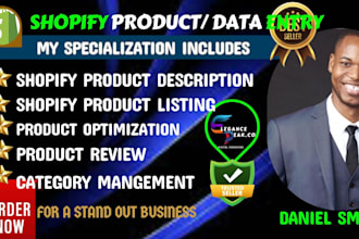 write SEO rank shopify product description, product listing and review