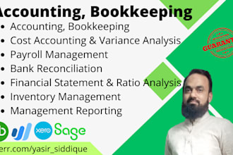 accounting, bookkeeping using quickbooks, xero, sage excel