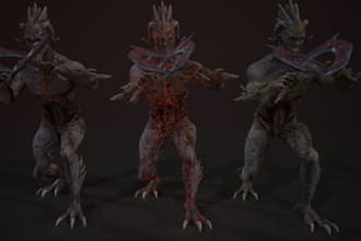 craft 3d non human character, blend 3d creature model,horror model,rig ue5,unity