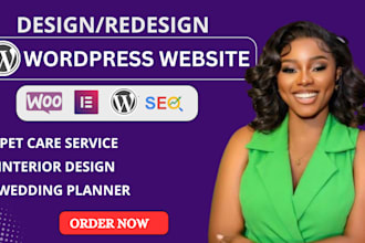 do pet care service, interior design, wedding planner wordpress website design