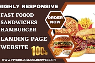design responsive fast food landing page hamburger sandwiches snacks sales funel