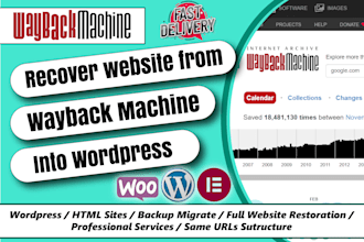 restore any website into wordpress from wayback machine archive