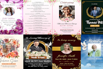 design event, funeral flyer, obituary and program in 3hrs