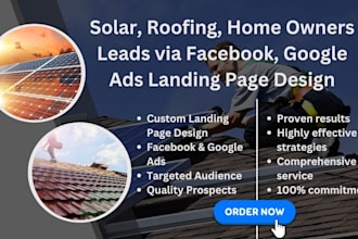 solar, roofing, home owners leads via facebook, google ads landing page design