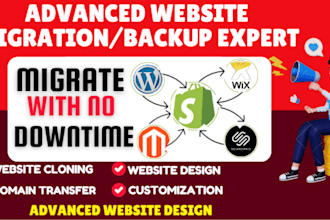 backup website migrate magento godaddy wix wordpress to shopify clone website