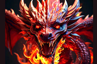 create an animated 3d dragon logo that breathes fire