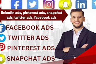 set up linkedin ads, pinterest ads, snapchat ads, twitter ads, facebook ads