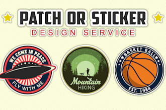 do retro vintage sticker design, badge, patch design and circular round logo