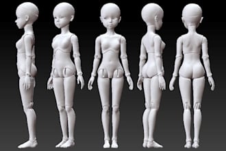 sculpt toy design, 3d doll, 3d bjd model, ball joint doll, articulated model to