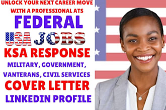 provide federal resume writing for USA jobs, gs levels, ksas, and linkedin