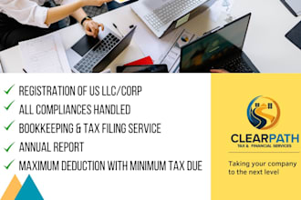 do US company registration, bookkeeping , tax form 1040, 1065, 1120