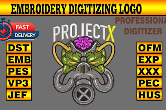 digitize logo into embroidery digitizing in dst pes and ofm in 1 hour