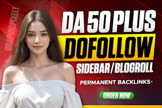 provide high da 50 plus sidebar blogroll dofollow backlinks